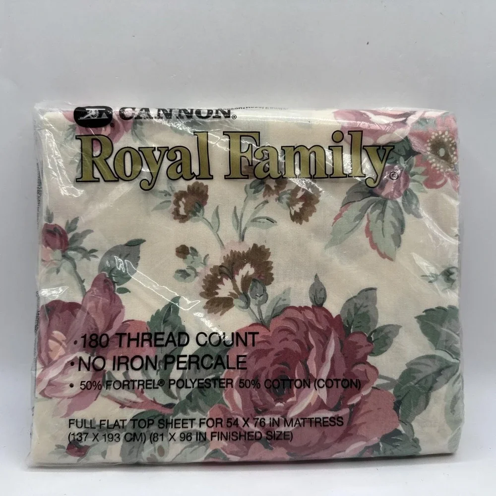 Vintage New Cannon Royal Family Full Flat Sheet Multicolor Floral Made in USA